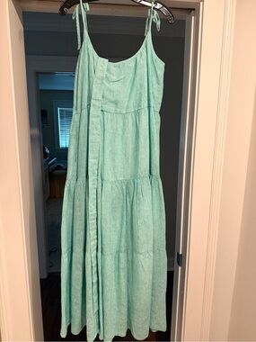 Mille Linen Green Stripe Maxi Dress